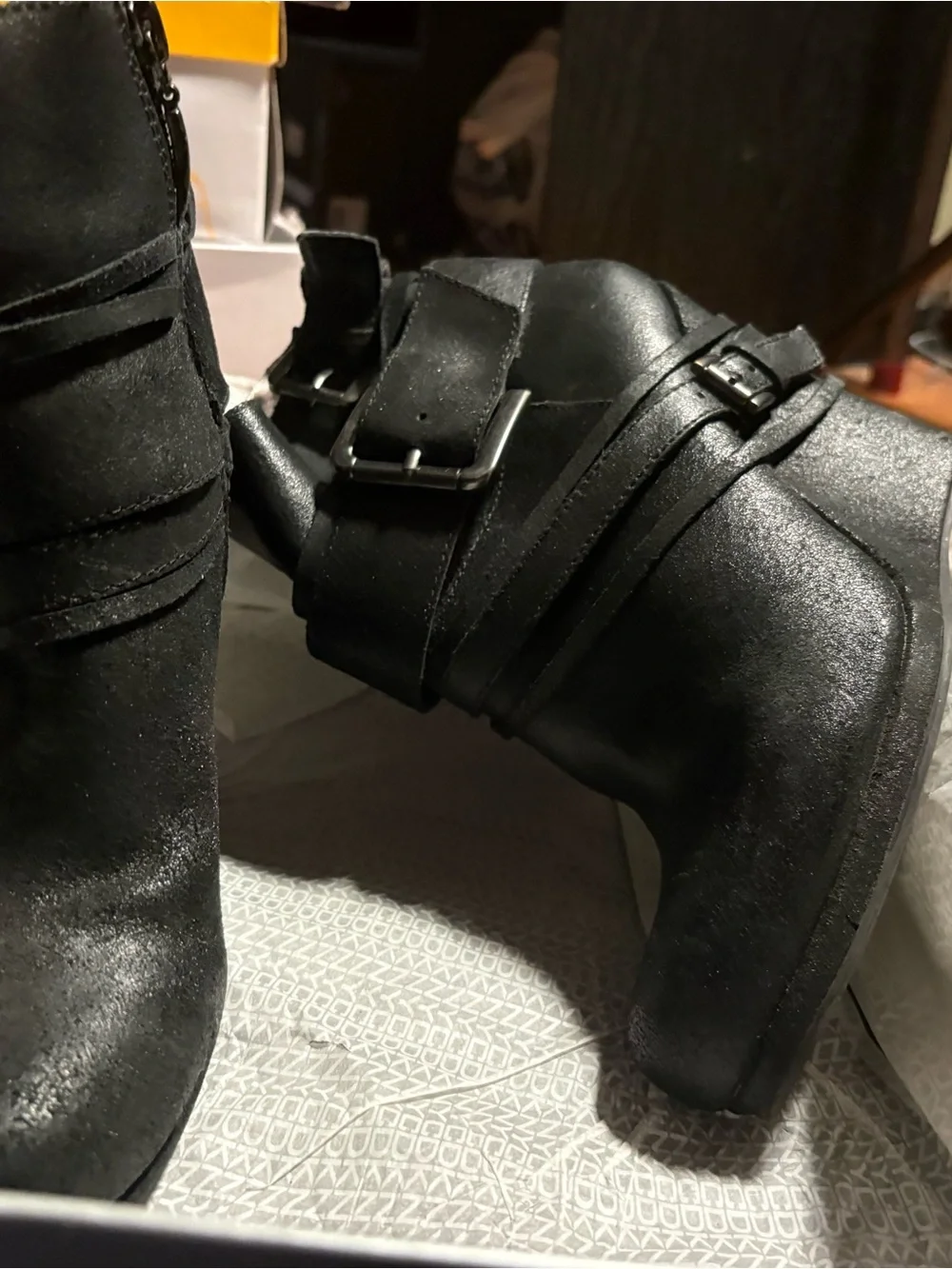 DKNYC Black Strappy Wedge Ankle Boots